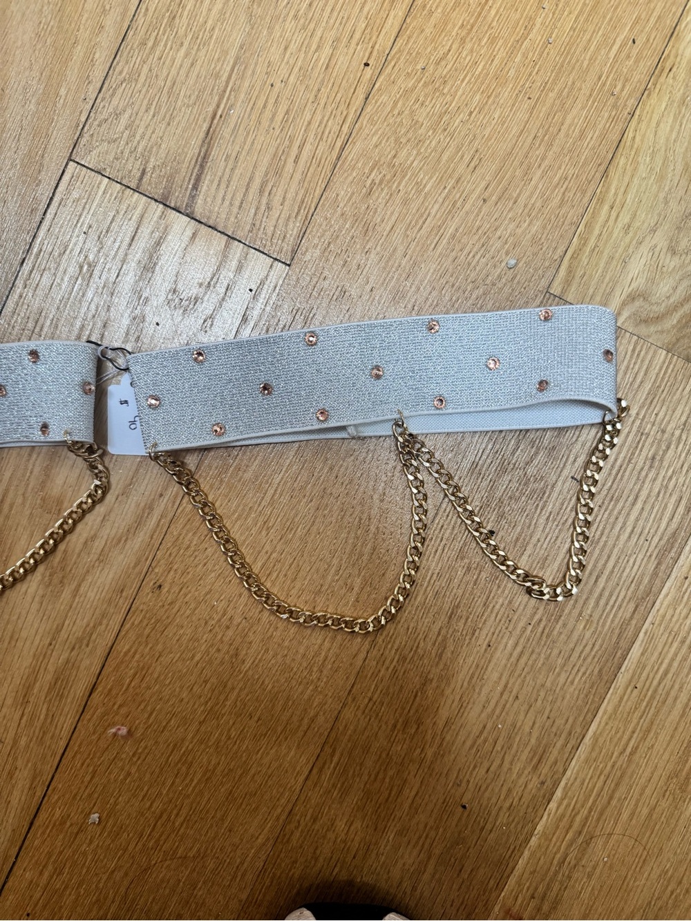 Women’s Elastic Chain-Trim Garters in White/Light Silver with Rose Gold Studs